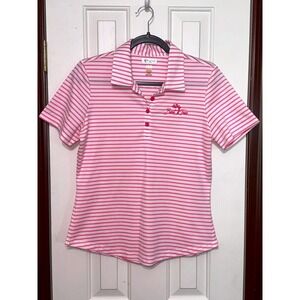 Greg Norman ML75 Bent Tree Pink Striped Golf Polo Shirt Womens Medium